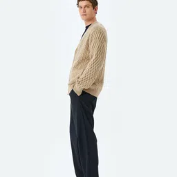Koton Men Self Design Cable Knit Cardigan Sweaters-image-35