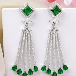 KARATCART Silver-Plated American Diamond Studded Contemporary Drop Earrings-picture-32