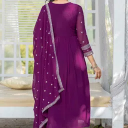 TextileNow Women Ethnic Motifs Embroidered Regular Sequinned Kurta with Trousers & With Dupatta image 5