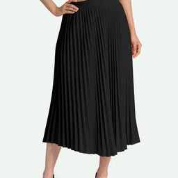 zwerlon Women Solid Pleated Black Skirt-picture-21