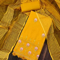 HERE&NOW Floral Embroidered Thread Work Unstitched Dress Material-picture-20