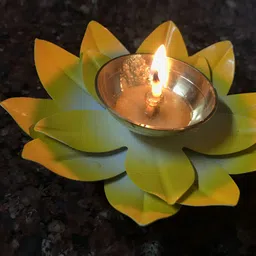 GADINFASHION 2Pcs Yellow & Red Lotus Shape Akhand Jyoti Pooja Diyas image 3