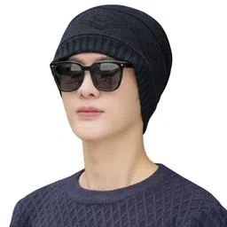 iSWEVEN Unisex Self Design Woollen Beanie image 3