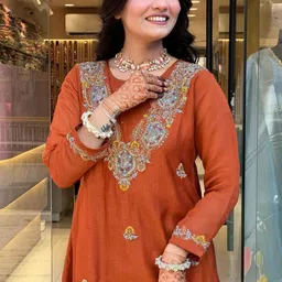 KALINI Women Ethnic Motifs Embroidered Regular Thread Work Kurta with Trousers & With Dupatta image 3