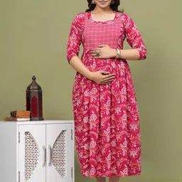 mad fury Women Cotton Floral Printed Maternity Fit and Flare Maxi Dress-image-24
