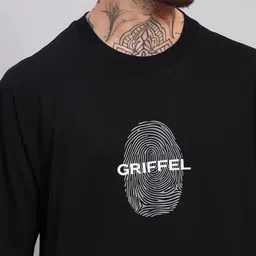 GRIFFEL Men Graphic Printed Round Neck Cotton Oversized T-shirt image 3