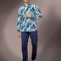 MARMIC FAB Classic Abstract Printed Spread Collar Slim Fit Shirt image 4