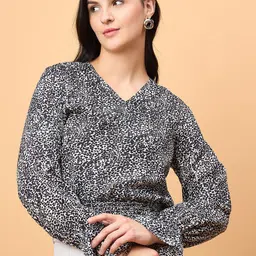 NEESH Animal Print Puff Sleeve Crepe Top image 1