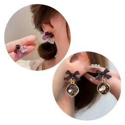 DressBerry Set Of 2 Agate Studded Floral Shaped Studs image 5