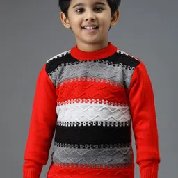 Anixa Boys Pack of 2 Round Neck Woollen Striped Pullover Sweaters-image-6
