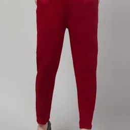 Women Regular Fit Maroon Wool Trousers-image-6