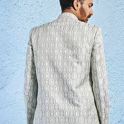 VASTRAMAY Self Design Mandarin Collar Slim-Fit Jacquard Bandhgala Blazers image 4