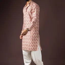 Rawayi Ethnic Motifs Printed Thread Work Mandarin Collar Straight Kurta image 2