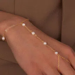 MUNMUN'S Gold Plated Pearls Beaded Haathphool Ring Bracelet-picture-29