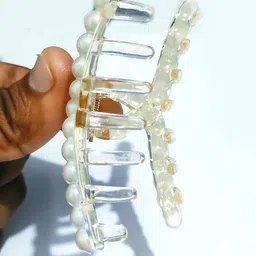 MADHAVWATCH Women Set of 2 Embellished T-shape & Half Moon Pearls Claw Clip Hair Accessory image 2