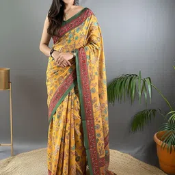 Tasarika Kalamkari Printed Cotton Chander Silk Chanderi Saree With Blouse Piece-picture-39