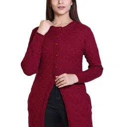 Varenyam Women Magenta Cable Knit Longline Cardigan-image-79