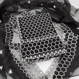 HERE&NOW Embellished Organza Unstitched Dress Material-picture-13