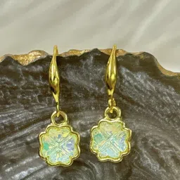 BDIVA Gold-Plated Floral Shaped Cubic Zirconia Drop Earrings-image-2