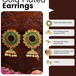 Adwitiya Collection Gold-Plated Artificial Beaded Floral Shaped Jhumkas image 3
