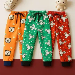 CORTICA Boys Pack Of 3 Printed Cotton Therma-Fit Regular Fit Assorted Joggers Track Pants-image-50