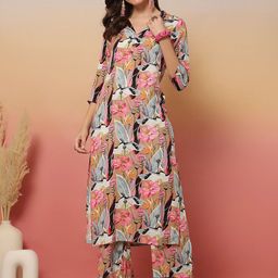 Anouk Rustic Floral Printed Shirt Collar Straight Kurta With Palazzos-picture-17
