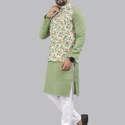 Leipzig Fashion Men Floral Printed Kurta with Pyjama Nehru Jacket image 3