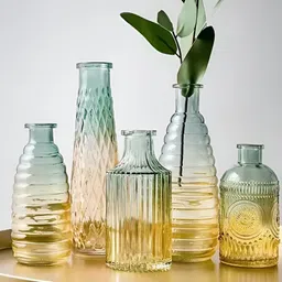 Art Street 5-Pcs Blue & Green Textured Glass Flower Vase-image-3