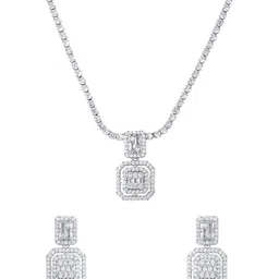 Yellow Chimes Rhodium-Plated Cubic Zircon-Studded Jewellery Set image 4