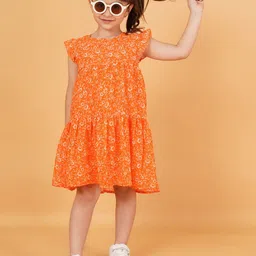 Creative Kids Floral Print Flutter Sleeve Georgette A-Line Dress image 5