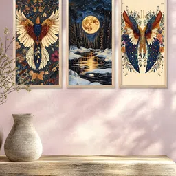 Kotart Brown & Blue 3 Pieces Wooden Wall Paintings image 3