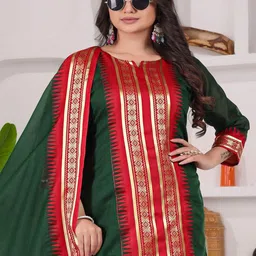 ASCIIBLUES Women Regular Kurta with Trousers & With Dupatta image 4