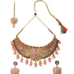 Anouk Pink Gold-Plated Kundan Studded Jewellery Set image 4