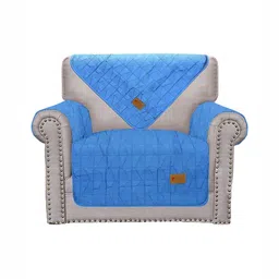 Cortina Blue Solid Polyester 4 Piece Sofa Cover With Arms-image-25