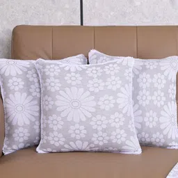 Saral Home Grey & White Set of 3 Floral Square Cushion Covers-image-35