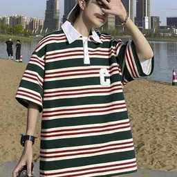 StyleCast Men Striped Polo Collar Cotton Oversized T-shirt-picture-49