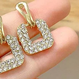 SKORPIO Korean Artificial Stones Studded Square Shaped Hoop Earrings image 2