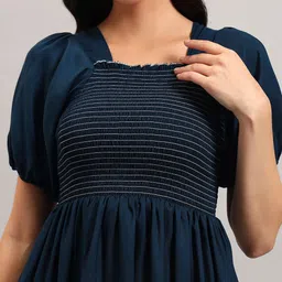 Raiyani Fashion Square Neck Puff Sleeves Fit & Flare Tiered Midi Dress image 2