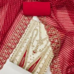 SHADOW & SAINING Paisley Embroidered Sequinned Chanderi Silk Unstitched Dress Material-picture-38