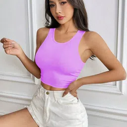 KERI PERRY Women Round Neck Ribbed Tank Crop Top-image-10