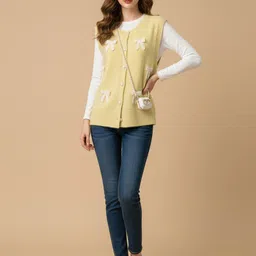 Mast & Harbour Yellow Floral Sleeveless Cardigan-picture-37