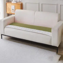 HOUSE OF QUIRK Green & White Solid Velvet 4 Seater Sofa Mat-picture-40