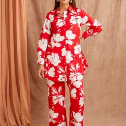 SANASH Collections Printed Pure Cotton Shirt Collar Neck Shirt With Trousers Co-Ords-picture-47