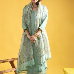Wedani Women Ethnic Motifs Embroidered Chanderi Cotton Kurta with Pyjamas & With Dupatta-picture-53