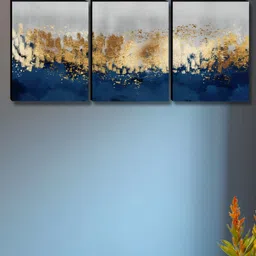 Aura Grey & Gold-Toned 3 Pieces Printed Wooden Wall Paintings-picture-13