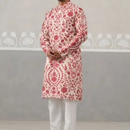 Jompers Floral Embroidered Mandarin Collar Thread Work Kurta With Pyjamas-picture-13