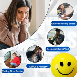 aalaina enterprises Stress Reliever Squeeze Ball for Kids & Adults Smiley Face - 7 cm (Yellow) Squash Ball image 4