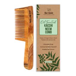 Nat Habit Oil Treated Kacchi Neem Ayurvedic Wooden Comb - Fine Tooth for Frizz Control & Shine-picture-22