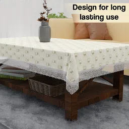 Aura Cream-Coloured Floral Plastic 4-Seater Table Cover image 4