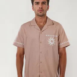 Celio Men Classic Cuban Collar Graphic Printed Cotton Casual Shirt-picture-36